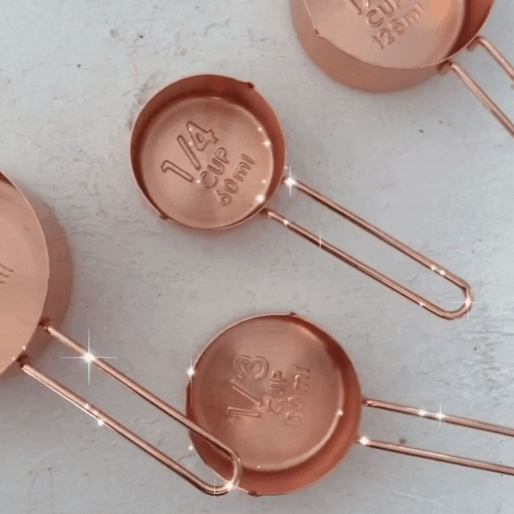 6 x COPPER MEASURING CUPS (4 PIECE SET) ($16.95 each)