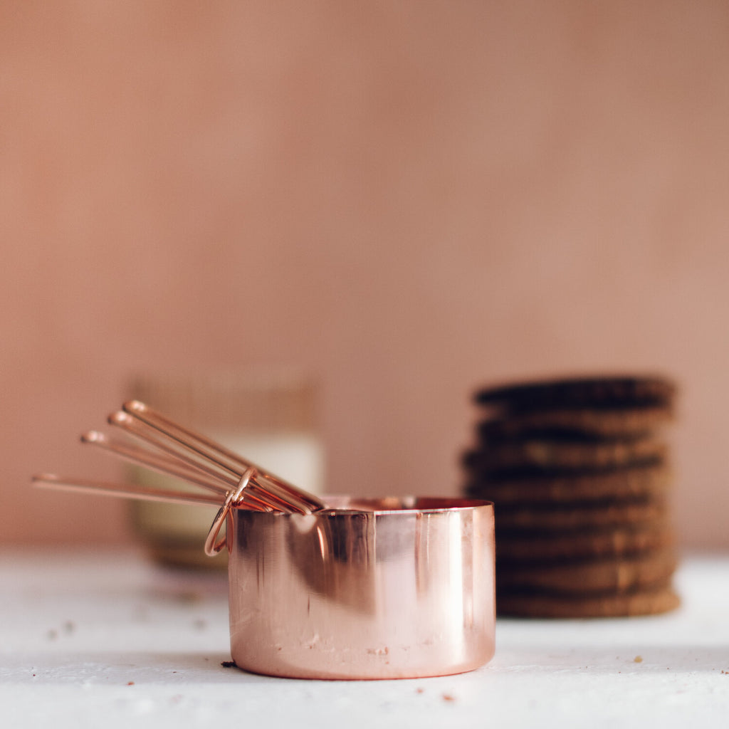 6 x COPPER MEASURING CUPS (4 PIECE SET) ($16.95 each)