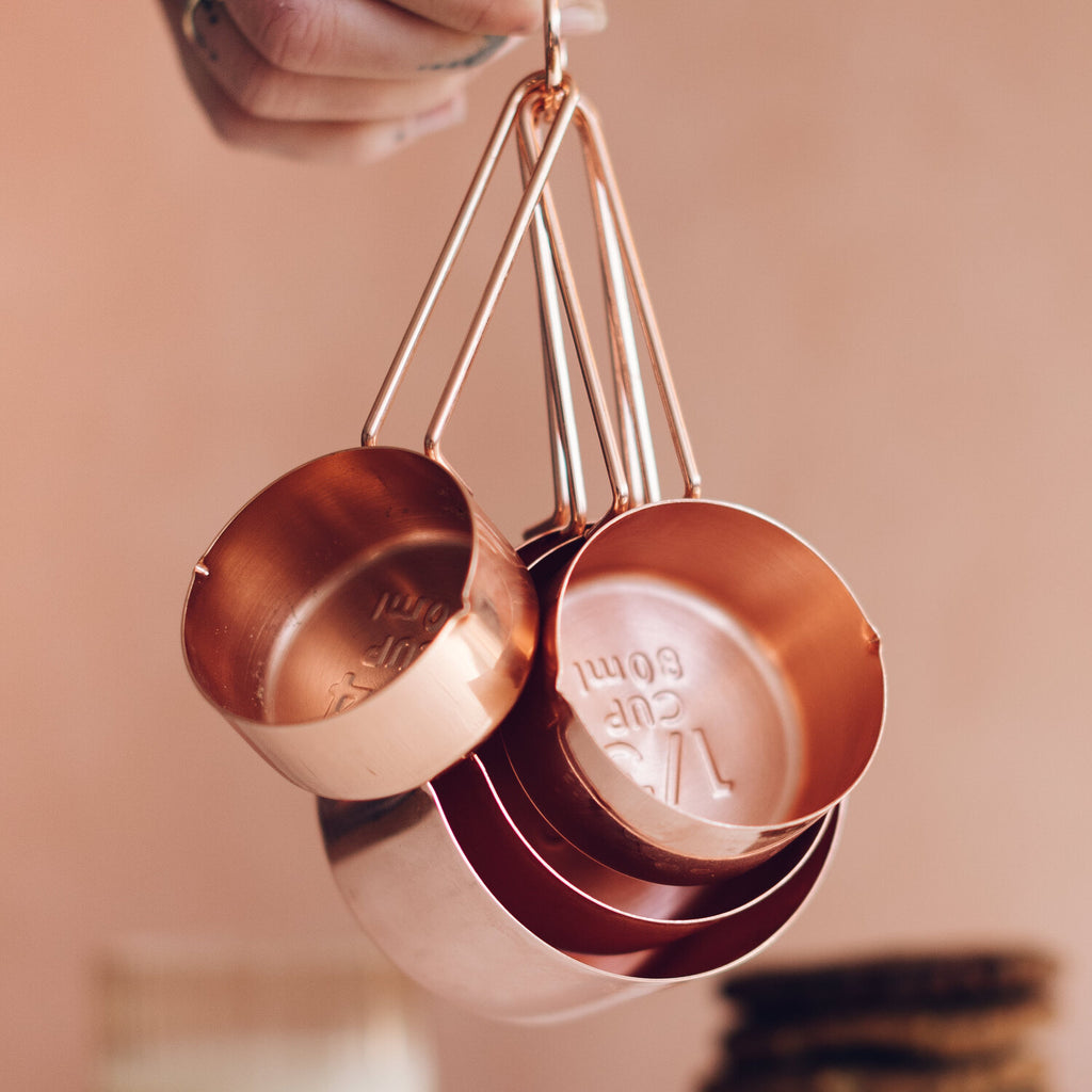 6 x COPPER MEASURING CUPS (4 PIECE SET) ($16.95 each)